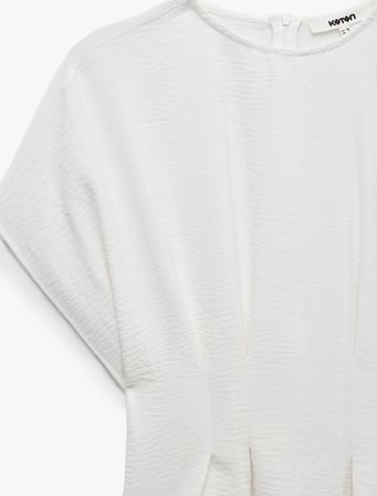 Slim Fit Aerobin Kumaş Bel Vurgulu Bisiklet Yaka Pileli Bluz
