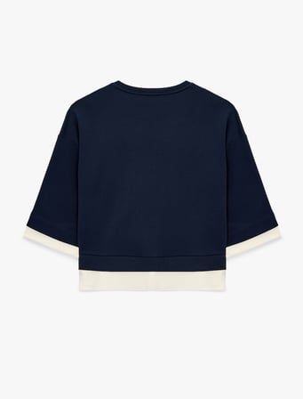 Renk Bloklu Regular Fit Bisiklet Yaka 3/4 Kol Basic Sweatshirt