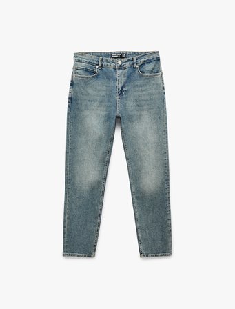 Pamuklu Normal Bel Cepli Düz Paça Denim Pantolon - Tapered Jeans