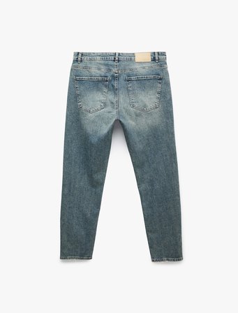 Pamuklu Normal Bel Cepli Düz Paça Denim Pantolon - Tapered Jeans