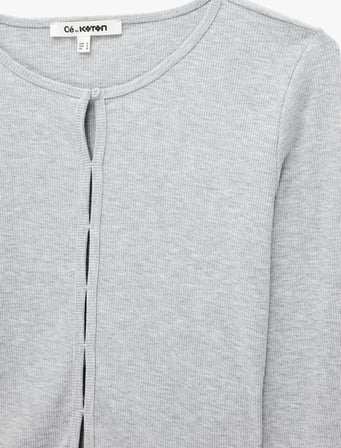 Slim Fit Pamuklu Uzun Kollu Düğmeli Bisiklet Yaka Basic Tişört