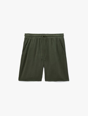 Beli Bağcıklı Cepli Regular Fit Pamuklu Müslin Bermuda Şort