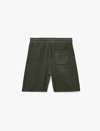 Beli Bağcıklı Cepli Regular Fit Pamuklu Müslin Bermuda Şort