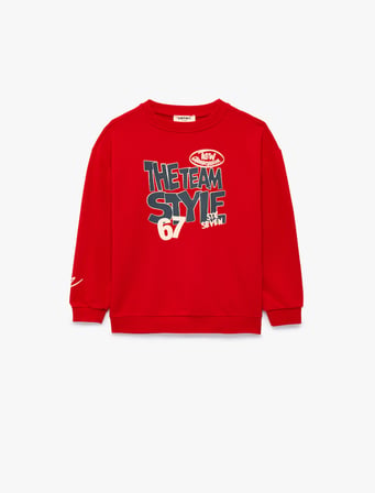 Üç İplik Bisiklet Yaka Uzun Kollu Baskılı Sweatshirt