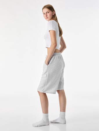 Beli Lastikli Pamuk Karışımlı Rahat Kesim Şort Pijama Altı