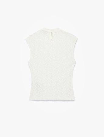 Slim Fit Dik Qipao Yaka Kolsuz Düğmeli Dantelli Bluz