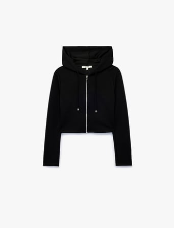 Slim Fit Uzun Kollu Kapüşonlu Fermuarlı Modal Boxy Sweatshirt
