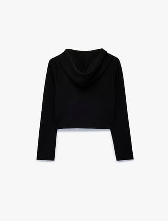 Slim Fit Uzun Kollu Kapüşonlu Fermuarlı Modal Boxy Sweatshirt