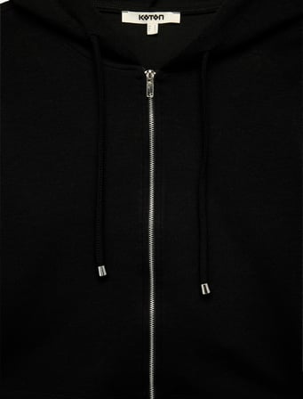 Slim Fit Uzun Kollu Kapüşonlu Fermuarlı Modal Boxy Sweatshirt