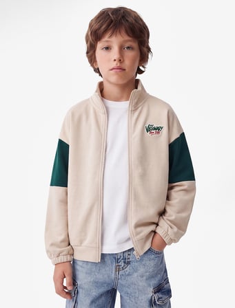 Baskılı Uzun Kollu Dik Yaka Fermuarlı Sweatshirt