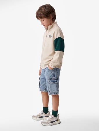 Baskılı Uzun Kollu Dik Yaka Fermuarlı Sweatshirt
