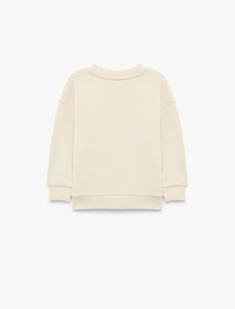 Bisiklet Yaka Uzun Kollu Kalp Baskılı Sweatshirt