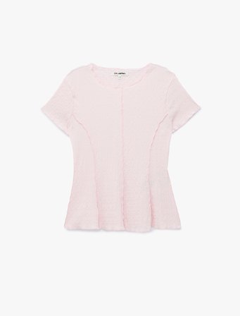 Bürümcük Kumaş Hafif Peplum Kesim Nervürlü Bisiklet Yaka Kısa Kollu Bluz