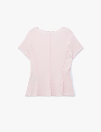 Bürümcük Kumaş Hafif Peplum Kesim Nervürlü Bisiklet Yaka Kısa Kollu Bluz