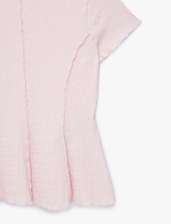 Bürümcük Kumaş Hafif Peplum Kesim Nervürlü Bisiklet Yaka Kısa Kollu Bluz