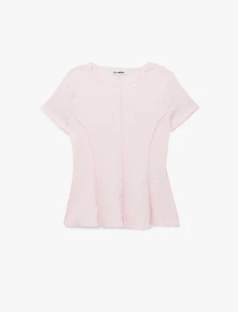 Bürümcük Kumaş Hafif Peplum Kesim Nervürlü Bisiklet Yaka Kısa Kollu Bluz