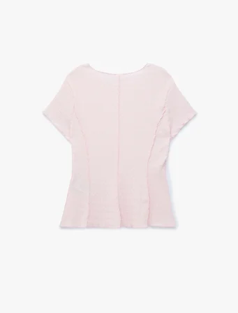 Bürümcük Kumaş Hafif Peplum Kesim Nervürlü Bisiklet Yaka Kısa Kollu Bluz