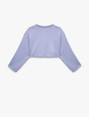 Uzun Kollu Bisiklet Yaka Spor Crop Sweatshirt