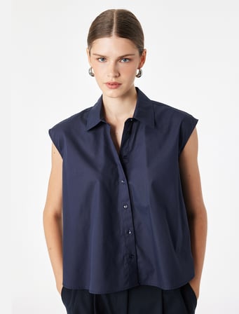 Pamuklu Boxy Fit Kolsuz Poplin Gömlek