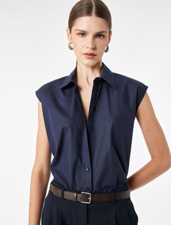 Pamuklu Boxy Fit Kolsuz Poplin Gömlek