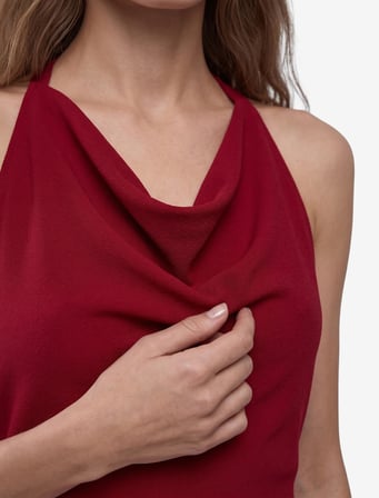 Slim Fit Krep Scuba Halter Yaka Kolsuz Sırtı Açık Bodycon Uzun Elbise