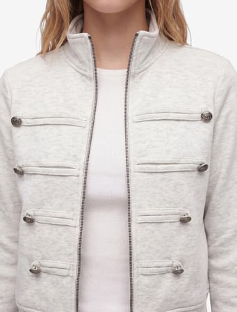 Metal Düğmeli Dik Yaka Fermuarlı Military Sweatshirt