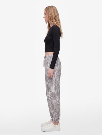 Beli Bağcıklı Cepli Soyut Baskılı Rahat Kalıp Balon Fit Jogger Eşofman Altı