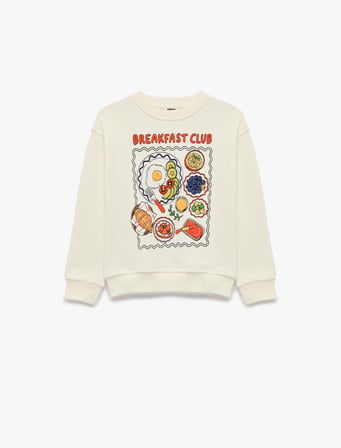 Uzun Kollu Bisiklet Yaka Baskılı Sweatshirt