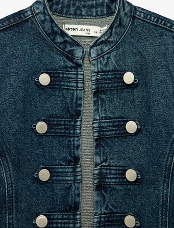 Napolyon Kapama Detaylı Pamuklu Dik Yaka Denim Gömlek Ceket