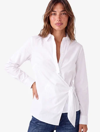 Regular Fit Pamuklu Bağlama Detaylı Uzun Kollu Poplin Gömlek