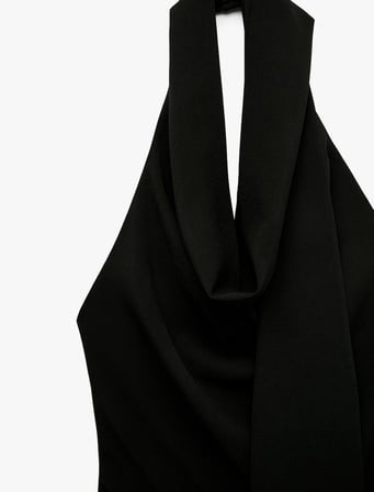 Degaje Yaka Kolsuz Püsküllü Saten Mini Abiye Elbise