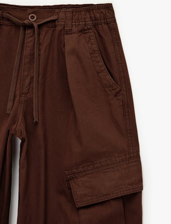 Pamuklu Gabardin Beli Bağcıklı Cep Detaylı Stoperli Kargo Pantolon
