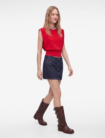 Normal Bel Cepli Pamuklu Mini Denim Şort Etek