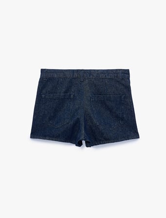 Pamuklu Rahat Kalıp Cepli Denim Şort Etek