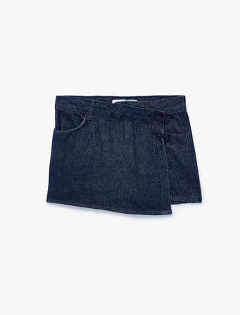 Pamuklu Rahat Kalıp Cepli Denim Şort Etek