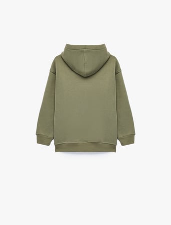 Baskılı Şardonlu Uzun Kollu Kapşonlu Sweatshirt