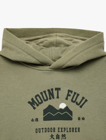 Baskılı Şardonlu Uzun Kollu Kapşonlu Sweatshirt