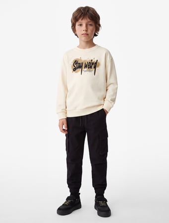 Şardonlu Bisiklet Yaka Uzun Kollu Baskılı Sweatshirt