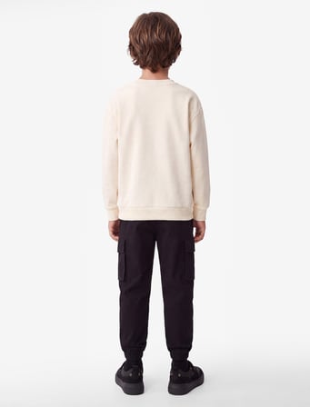 Şardonlu Bisiklet Yaka Uzun Kollu Baskılı Sweatshirt
