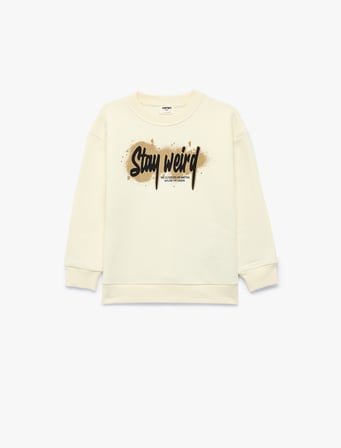Şardonlu Bisiklet Yaka Uzun Kollu Baskılı Sweatshirt