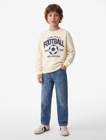 Futbol Baskılı Şardonlu Bisiklet Yaka Uzun Kollu Sweatshirt