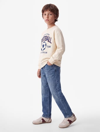 Futbol Baskılı Şardonlu Bisiklet Yaka Uzun Kollu Sweatshirt