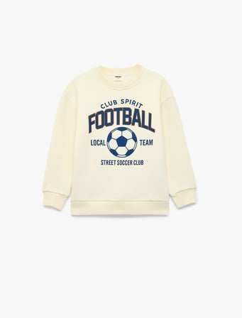 Futbol Baskılı Şardonlu Bisiklet Yaka Uzun Kollu Sweatshirt