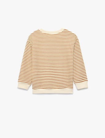 Pamuklu Uzun Kollu Bisiklet Yaka Çizgili Oversize Sweatshirt