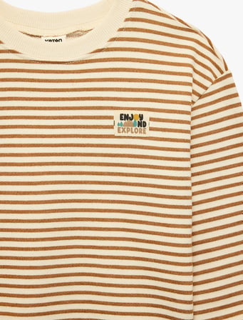 Pamuklu Uzun Kollu Bisiklet Yaka Çizgili Oversize Sweatshirt