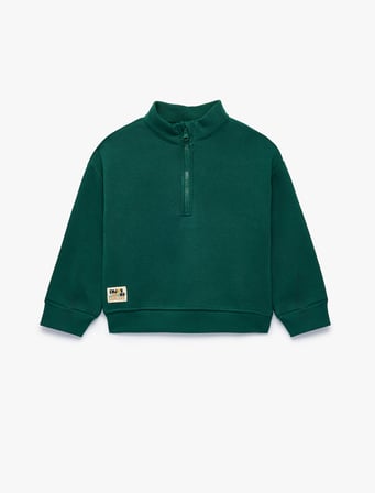 Şardonlu Dik Yaka Yarım Fermuarlı Uzun Kollu Oversize Sweatshirt