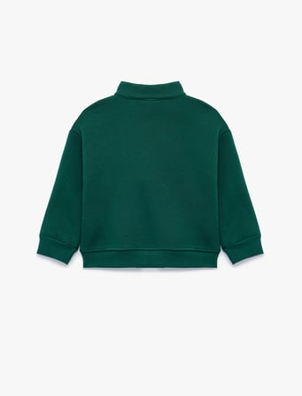 Şardonlu Dik Yaka Yarım Fermuarlı Uzun Kollu Oversize Sweatshirt