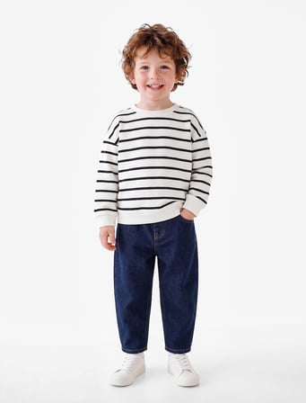 Bisiklet Yaka Uzun Kollu Çizgili Oversize Sweatshirt