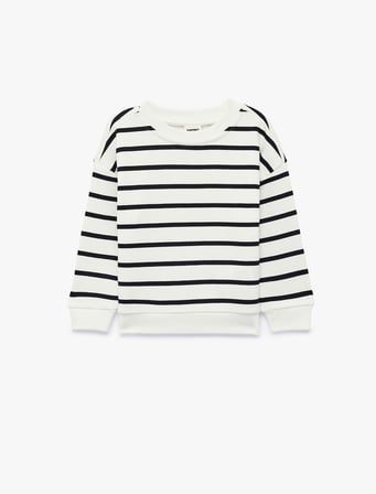Bisiklet Yaka Uzun Kollu Çizgili Oversize Sweatshirt