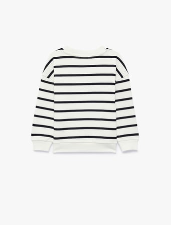 Bisiklet Yaka Uzun Kollu Çizgili Oversize Sweatshirt